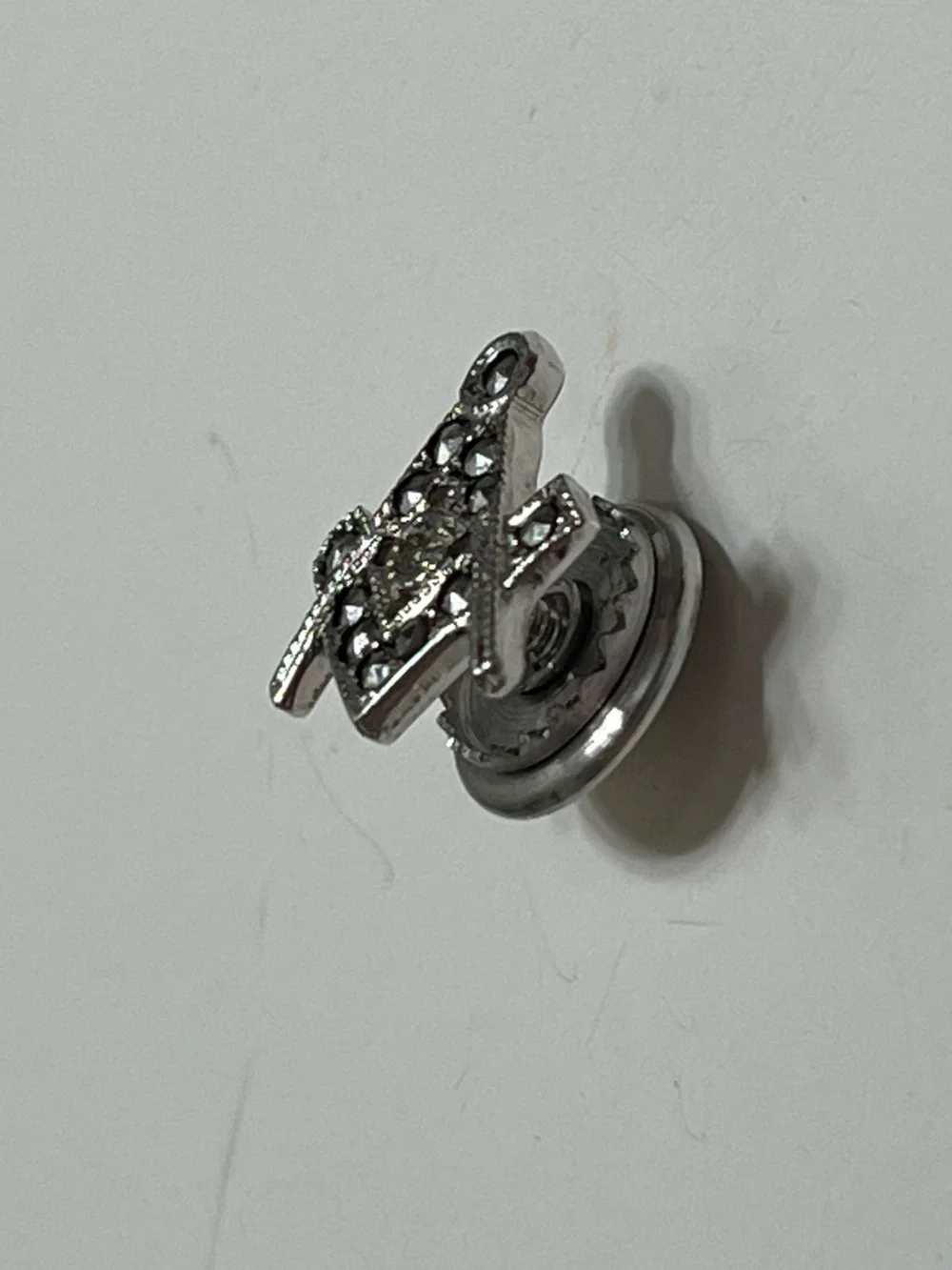 ARTEL Sterling Silver Masonic Lapel Pin/ Tie-Tac with Marcasite Crystal Accents